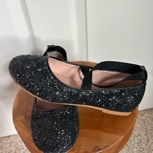 Girls Black Glitter Ballet Flats, Size 2.5-3